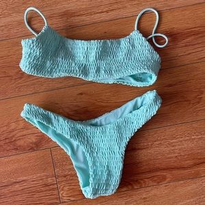 Lahana swim ruche small aqua bikini set